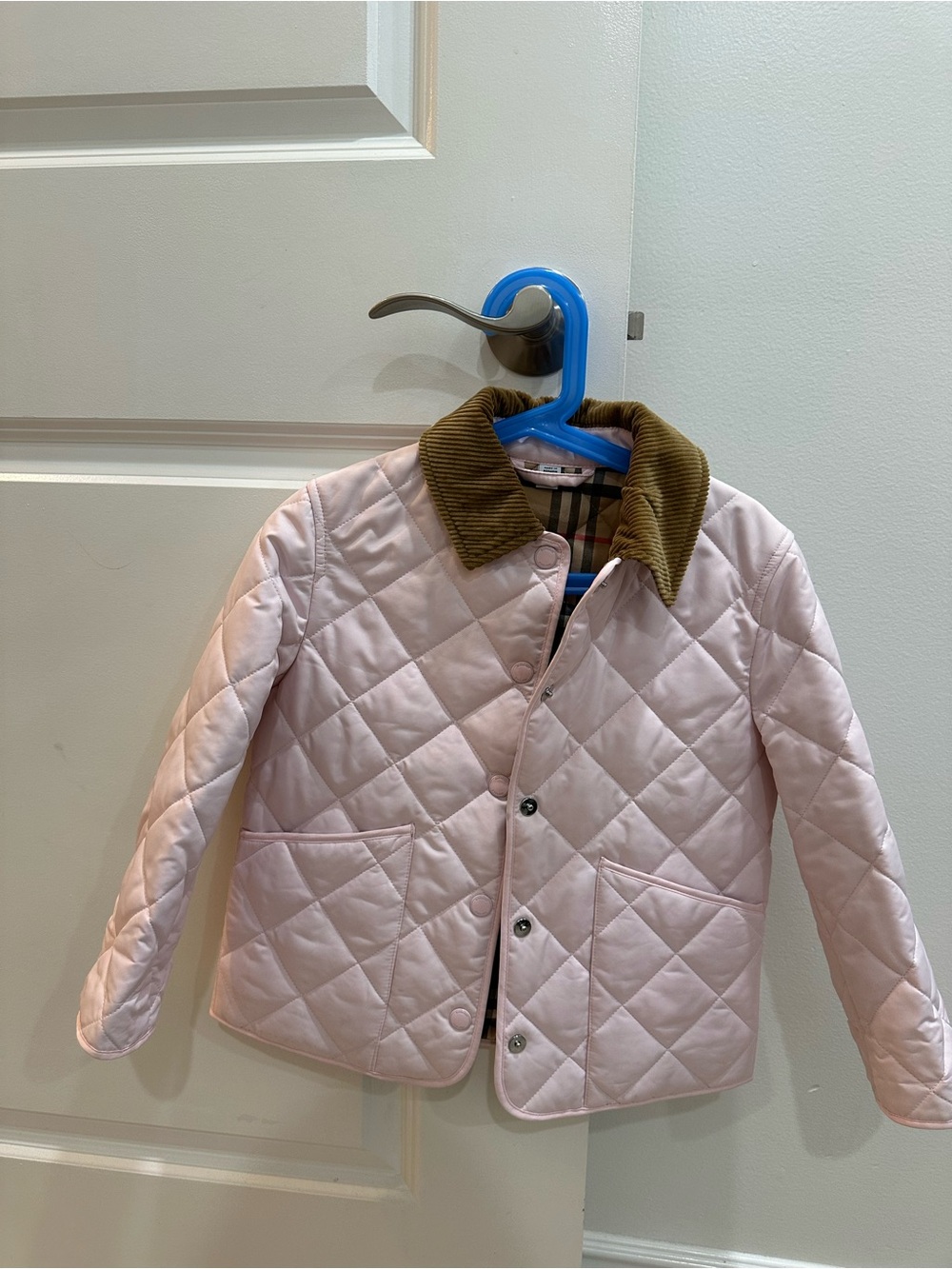 Burberry Light Pink Quilted Puffer with Brown Corduroy Collar (Girl 6Y)